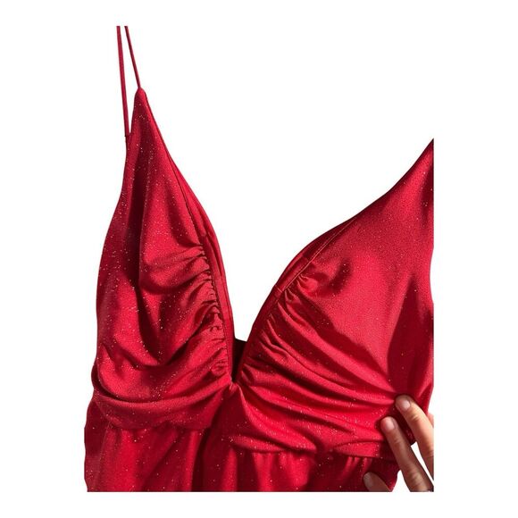 Lucy In The Sky Ruby Red Sparkle Mini Dress V Neck Low Size XL Homecoming Formal - Picture 2 of 6